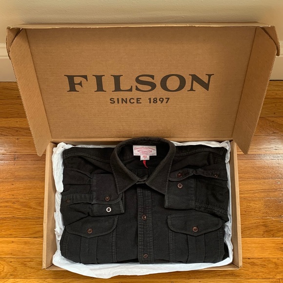 FILSON Black Moleskin Long Sleeve Shirt RARE Small